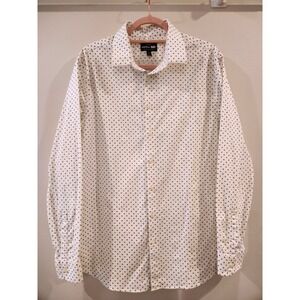 Express 1MX Extra Slim‎ Fit Stretch Cotton Dress Shirt White Patterned Men's L/G